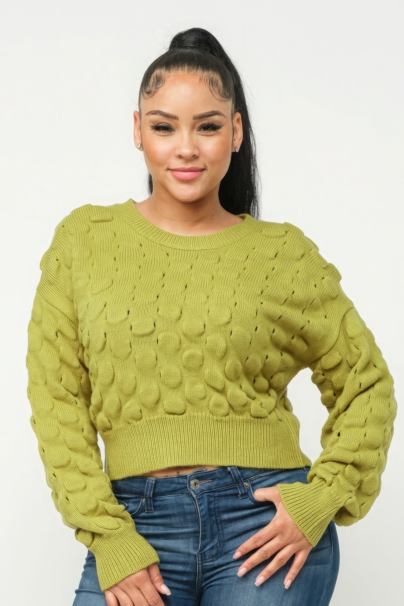 Avocado Grid Sweater Top