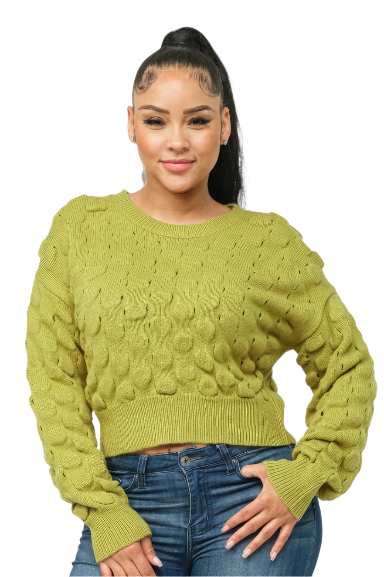 Avocado Grid Sweater Top