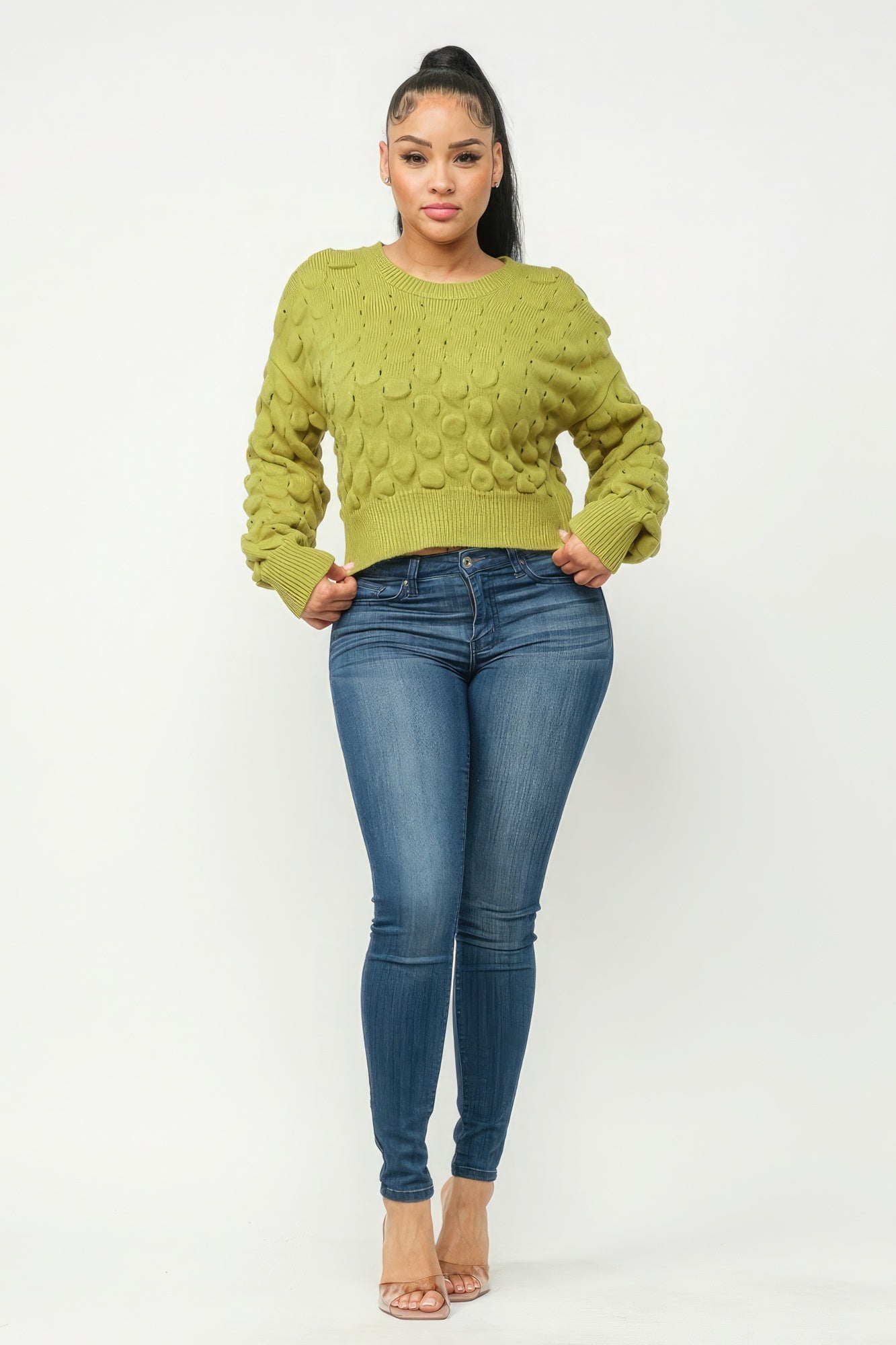Avocado Grid Sweater Top