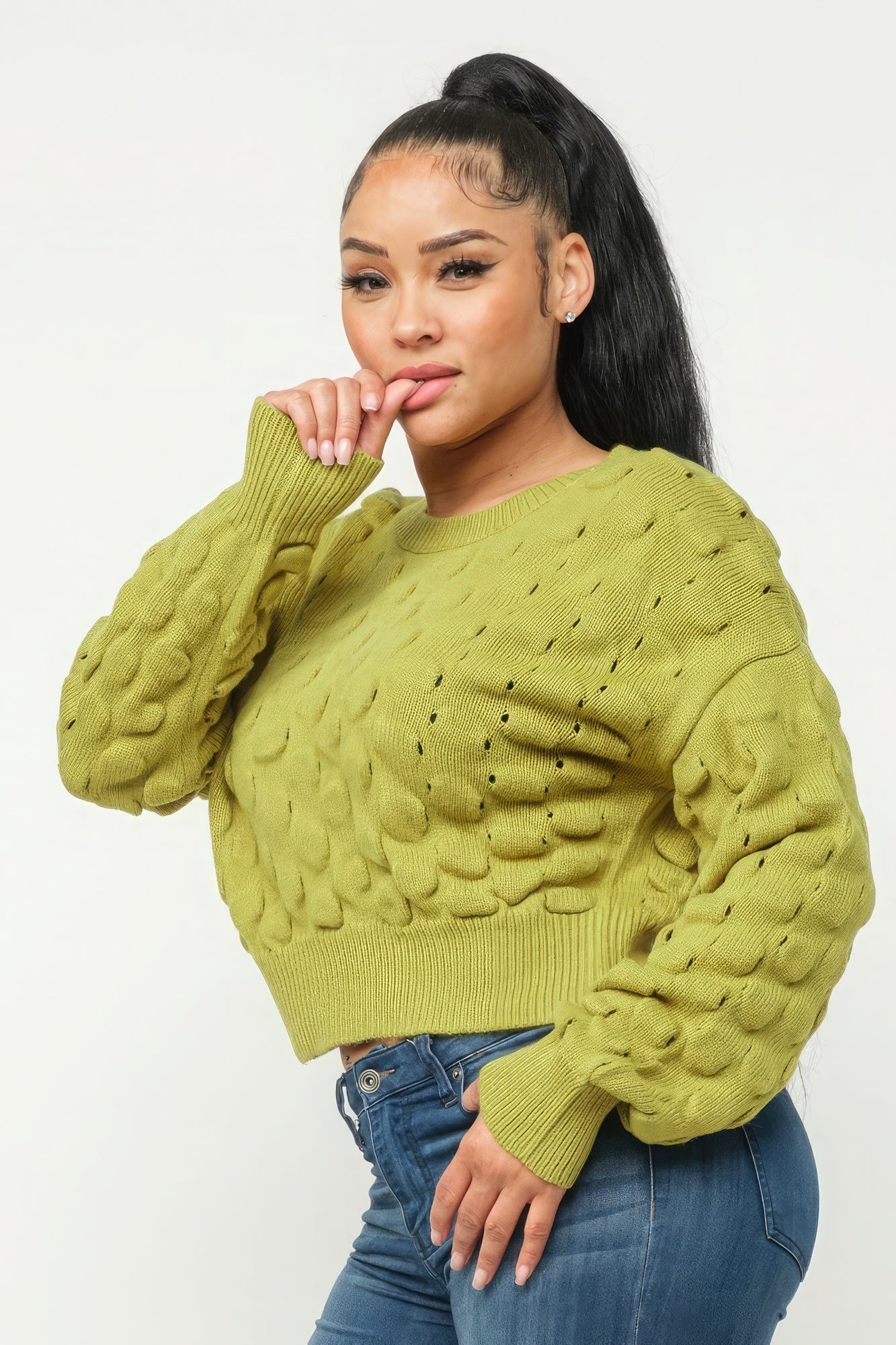 Avocado Grid Sweater Top