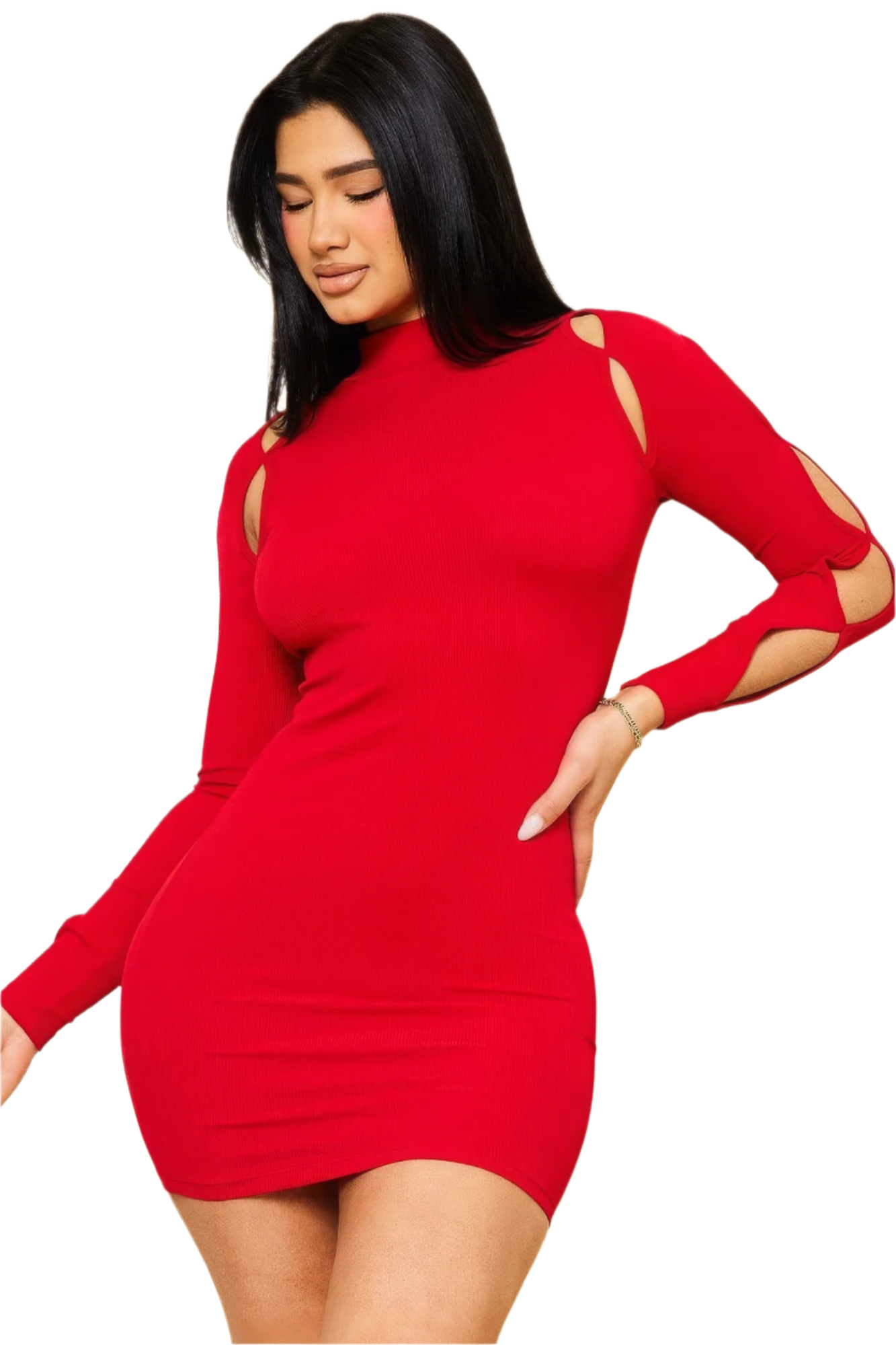 Edge Form Cutout Shoulder Mini Dress
