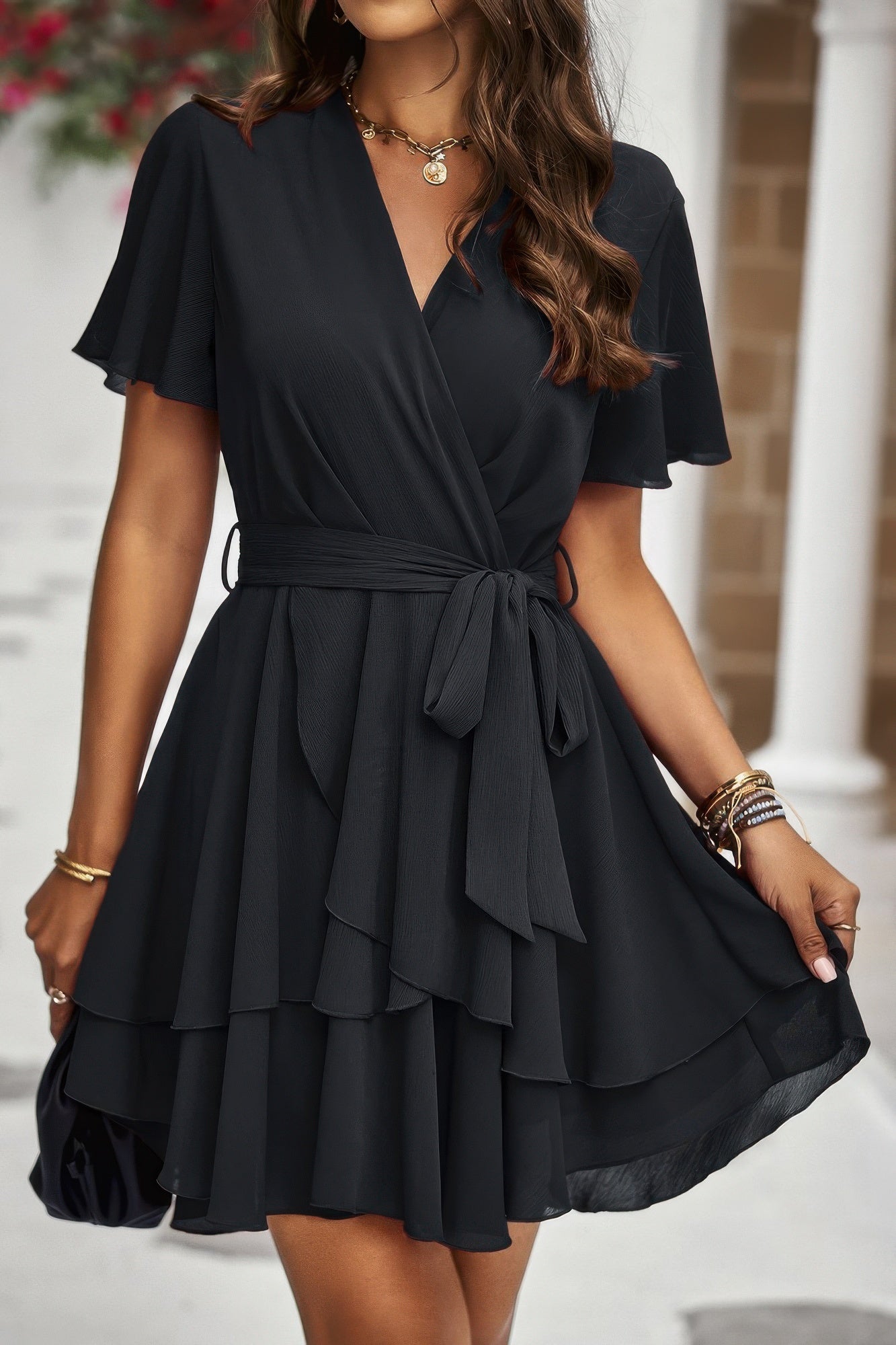 Breeze Belle Ruffle Hem Chiffon Dress