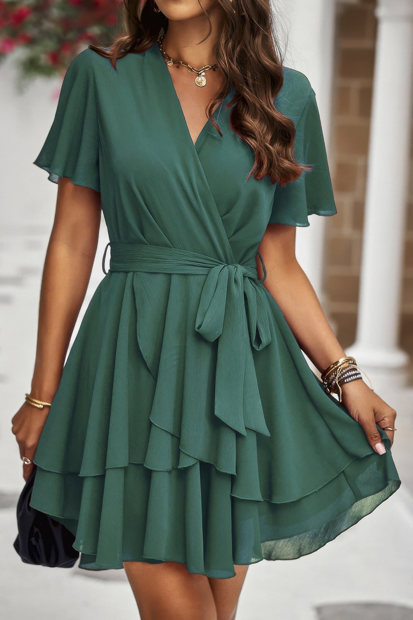 Breeze Belle Ruffle Hem Chiffon Dress
