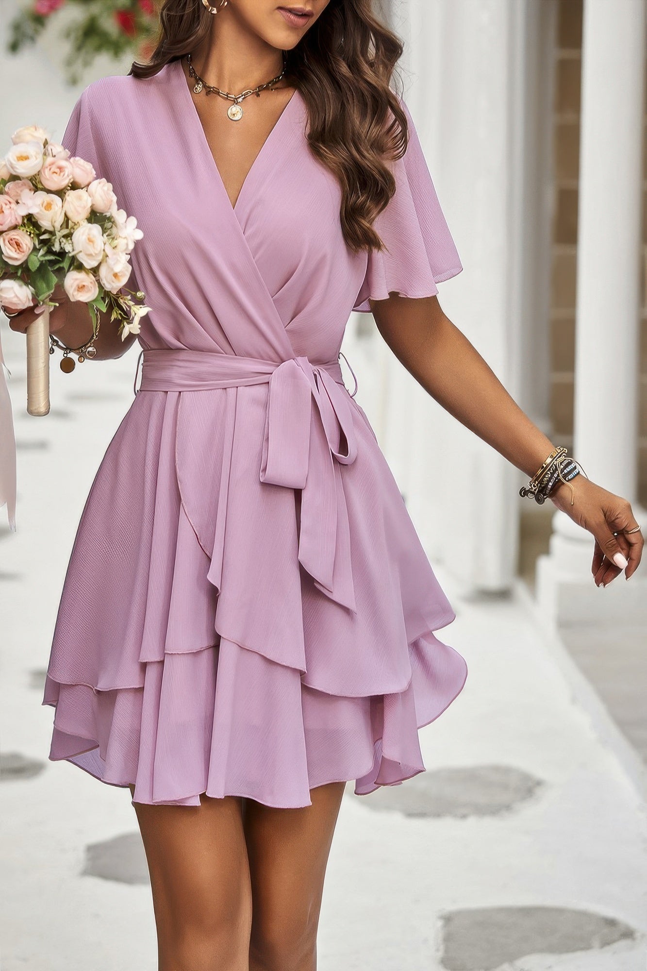 Breeze Belle Ruffle Hem Chiffon Dress