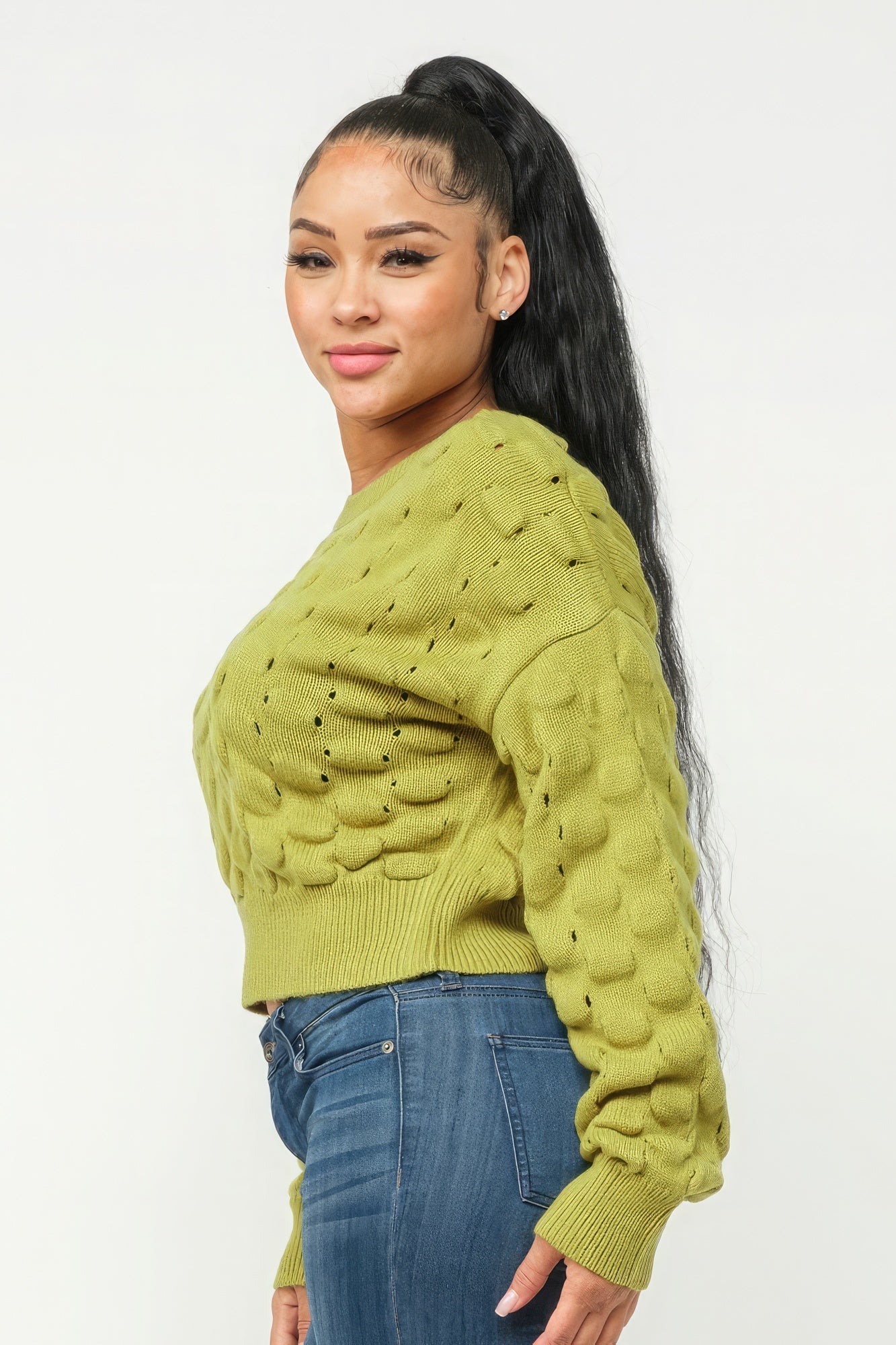 Avocado Grid Sweater Top